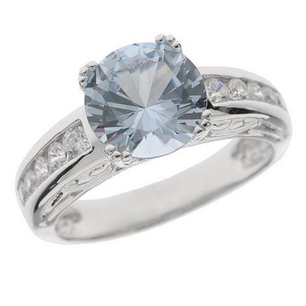 QVC Epiphany Platinum Clad Diamonique Blue Ring with Accents 0240